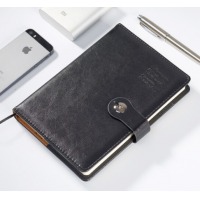 （deli）经典商务会议笔记本办公文具用品18K鸡眼扣日记事本PU皮面高端磁扣加厚本子 黑