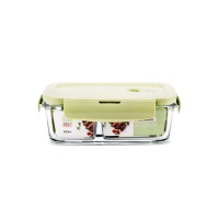 德玛斯 耐热玻璃保鲜盒 微波炉专用加热饭盒 冰箱收纳带盖密封分隔储物便当碗餐盒 北欧绿分隔