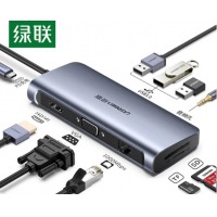 绿联（UGREEN）80133 网络连接设备 Type-C扩展坞USB-C转HDMI/VGA转换器雷电3拓展坞分线器适用华为苹果MacBook 10合1【HDMI+VGA+网卡+音频】