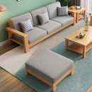 公熊（GXIONG） 公熊家具 沙发实木沙发客厅北欧实木木质沙发实木沙发小户型沙发 原木色（灰色布套） 四人位+脚踏+长茶几
