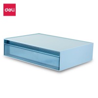 得力一层单格桌面收纳盒 抽屉式办公室用品文具文件分类多层储物盒子 蓝色PK104