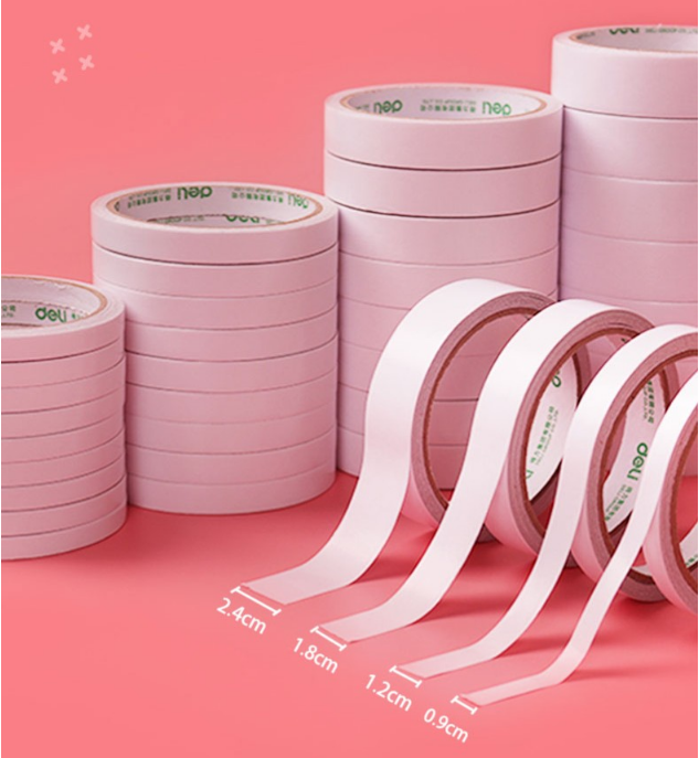 deli30406高粘性棉纸双面胶带强力双面胶18mm10y